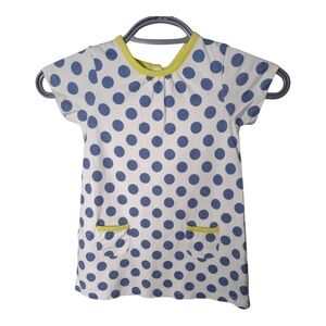 Baby Boden White‎ with Blue Polka Dots Cotton Dress Yellow Trim Pockets 12-18m